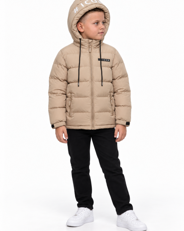 ICON jongens gewatteerde winterjas met hashtag ICON-tekstprint op de capuchon