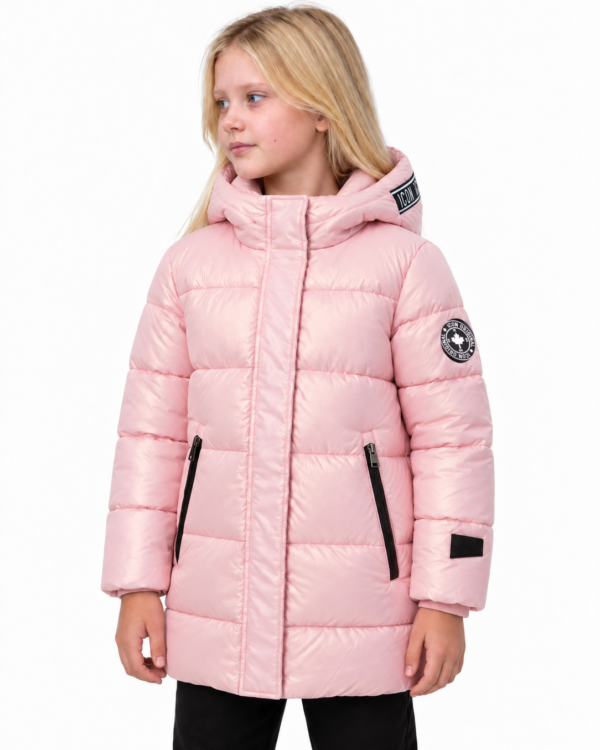 ICON meisjes roze glanzende gewatteerde winterjas met ICON-tekstband op capuchon