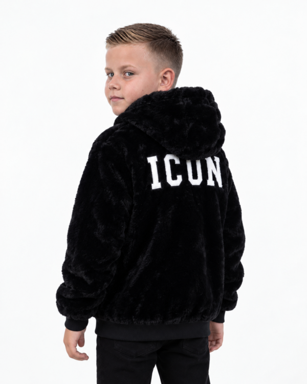 ICON jongens zwarte teddy bomberjas met ICON opdruk op de rug