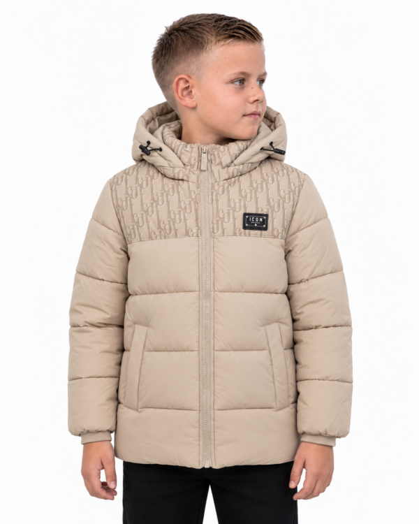 ICON jongens gewatteerde winterjas met monogram-printpaneel