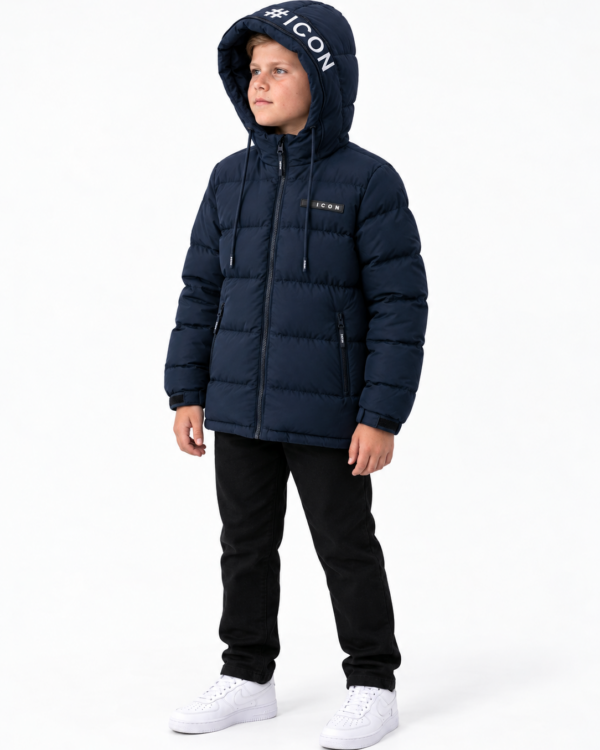 ICON jongens gewatteerde winterjas met hashtag ICON-tekstprint op de capuchon
