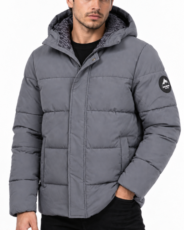 ICON heren gewatteerde winterjas met monogramprint in de capuchon