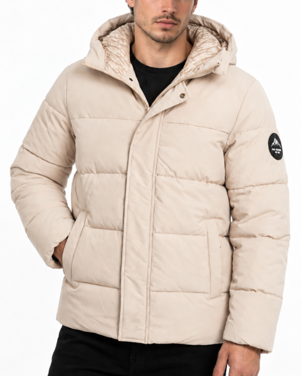 ICON heren gewatteerde winterjas met monogramprint in de capuchon
