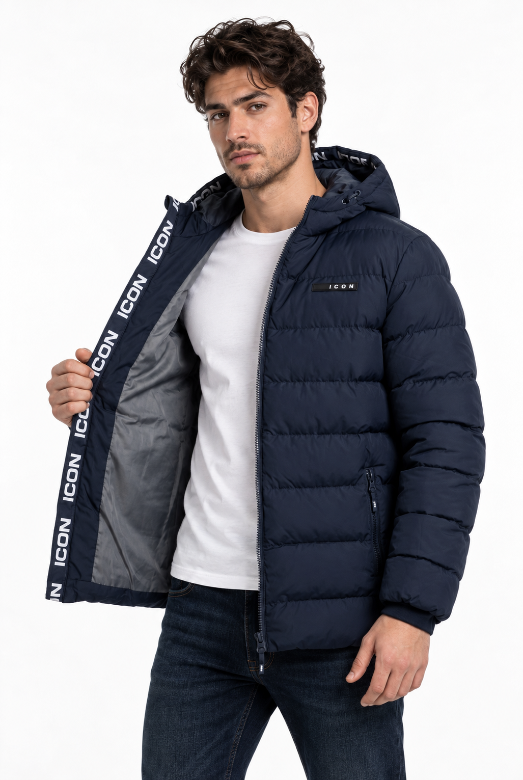 ICON heren gewatteerde winterjas met ICON-tekstband en label
