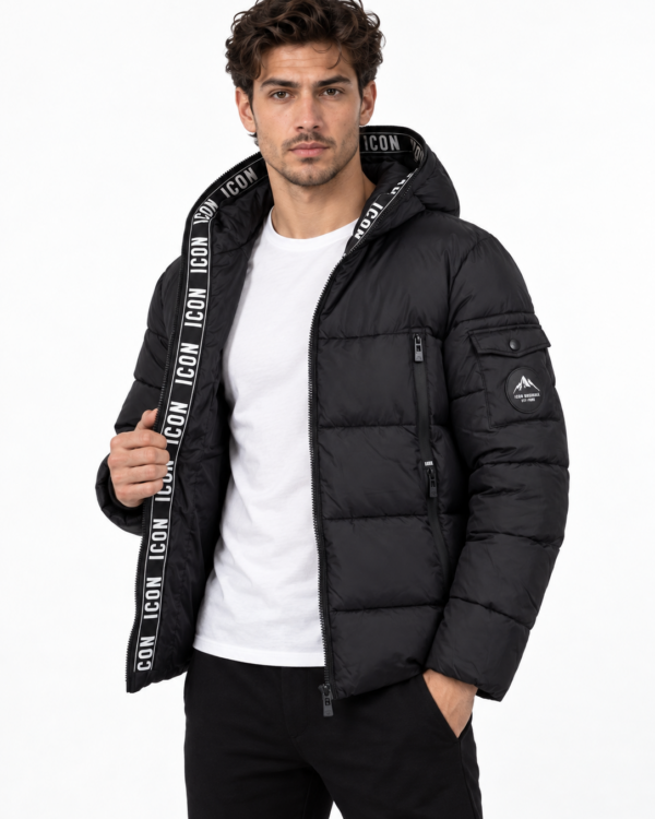 ICON heren gewatteerde parka met ICON-tekstband en flapzak