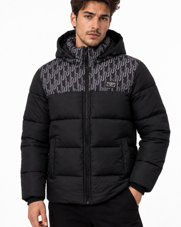 ICON heren gewatteerde winterjas met monogram-printpaneel
